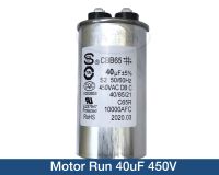 แคปรัน 40uF 450V  Motor run Capacitor 40uF 450v 40uf 450V CBB65 85C แคปรันตัวเก็บจุตัว 450Vac 40uf (ขนาด 50x91 mm)  มีจำนวน 1 ชิ้น