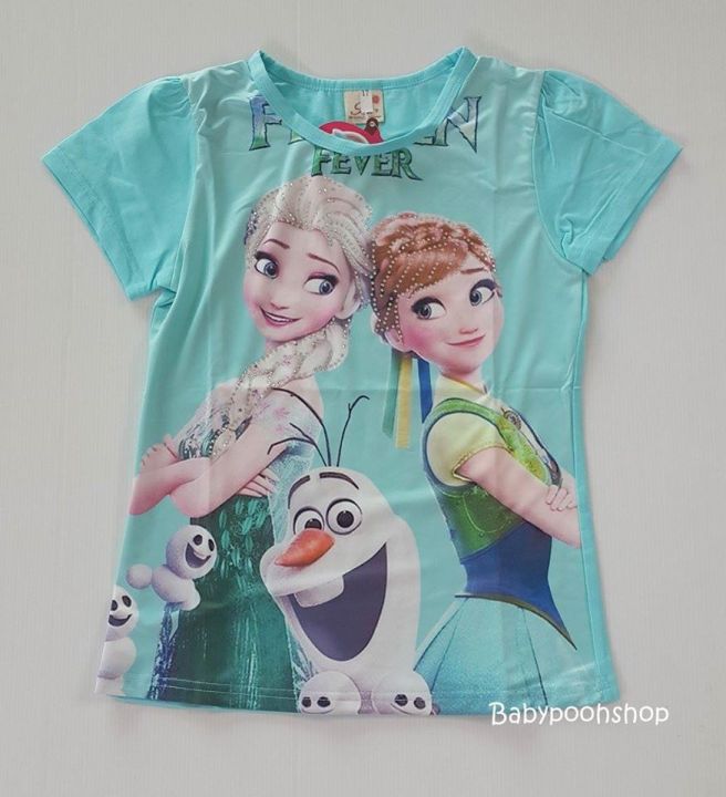 เสื้อยืดพิมพ์ลาย Frozen Fever 2 สี สีฟ้า สีชมพู เนื้อผ้ายืด spandex size :(8-14y)