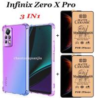 3 In 1 Infinix Zero X/x Pro Infinix Zero X Neo เคสโทรศัพท์สี่มุมถุงลมนิรภัยกันกระแทกสีเคสโทรศัพท์ + 2ชิ้นหน้าจอฟิล์มเซรามิก