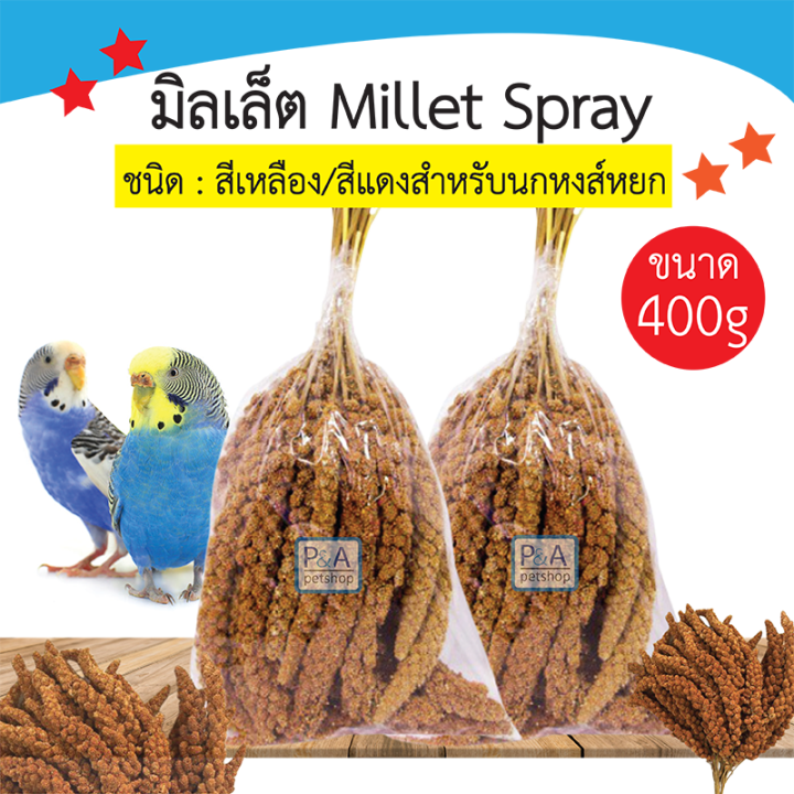 ล็อตใหม่!!ช่อมีลเล็ท Millet Spray สีเหลือง/สีแดงสำหรับนก [แบ่งขาย400g