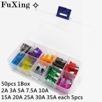 50Pc Profile Medium Size Blade Type Car Fuse Assortment Set Auto Car Truck 2A /3/5/7.5/10A /15A /20/25/30/35A Fuse With Box Clip Fuses  Accessories