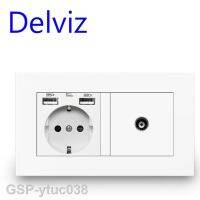 2023ytuc038 Delviz ของตกแต่งบ้านอินเตอร์เฟซทีวีติดผนัง16A ต่อสายดินหญิง Jack146mmx86mm USB มาตรฐาน