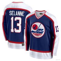 NHL Winnipeg Jets Jersey Teemu Selanne Navy Tshirts Long Sleeve Fans Sports Tops Plus Size