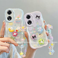 Phone Case เคส OPPO A58 4G A78 A98 A17 A17k A77s A57 4G 5G NFC เคสโทรศัพท์ตุ๊กตา3D การ์ตูนน่ารักกรอบครีมมาการอนซิลิโคนนิ่มพร้อมสร้อยข้อมือดอกไม้2023