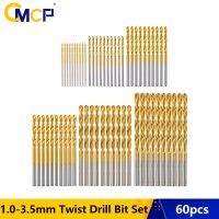 CMCP 60pcs HSS 1/1.5/2/2.5/3/3.5mm Twist Drill Bit Set Titanium Coated Mini Drill Bit For Wood Plastic Soft Metal Gun Drill Bit