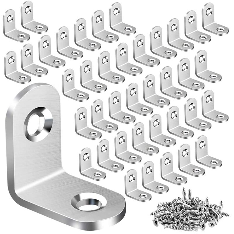 40PCS L Bracket Corner with 80PCS Screws, Corner Brackets, Angle BracketFastener for Wood Furniture Bedframe Cabinet