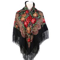 【CW】 Russian Headscarf Cotton Floral Printed Scarf Multifunctional Fringed Shawl Headwrap Babushka