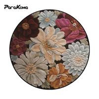 European Style 3D Flower Plant Round Bedroom Door Living Room Crystal Velvet Non-slip Floor Mat Car Area Rugs Alfom