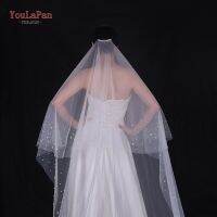 YouLaPan V171 Pearl Wedding Veil กับ Blusher 2 ชั้นผ้าคลุมหน้าเจ้าสาวความยาว DROP Veil กับลูกปัดอุปกรณ์จัดงานแต่งงาน-Jezker