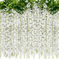 JACKYLED 40 Branches Wisteria Hanging Flowers 6 Feet Artificial White Wisteria Vine Silk Wisteria Flowers Garland for Wedding