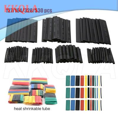 QKKQLA 127/530 Pcs Black Heat Shrink Sleeving Tube Connectors Assortment Kit Wrap Electrical Connection Wire