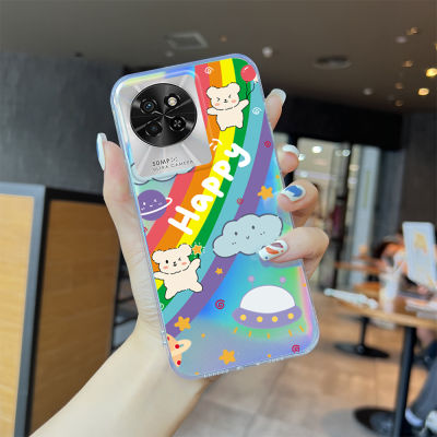 GGK เคส S23ลายการ์ตูนสุดหรูสีสันสดใสสดใสเคสมือถือโปร่งแสงเลเซอร์รูปรอยยิ้มสีรุ้งขอบนิ่ม TPU บางพิเศษเคสกันกระแทกเคสตัวบัตรเลเซอร์สีสันสดใส