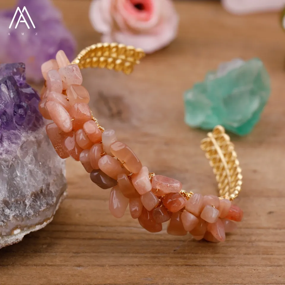 Mineral Stone Open Cuff Bangle Wire Wrapped Crystal Bracelets Natural  Amethysts Citrines Kyanites Quartz Bracelet,Pink Tourmaline