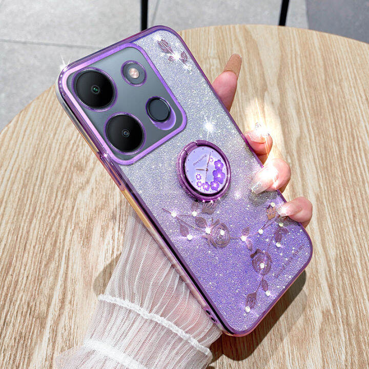 เคสมือถือกุหลาบนิรันดร์ไล่ระดับสีสุดสร้างสรรค์สำหรับ-note-infinix-30-30vip-30pro-30i-smart7-hot30-30i-ไฟได้มีการเล่น-electroplated-กากเพชรหรูหราแวววาว-siliocne-ปลอกอ่อน-infinix-note30-4g-5g-กับเคสแหวน