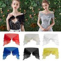 Women Vintage Layered Gauze Shawl Wrap Shrug Rhinestone Buckle Front Wedding Dress Cover Up Sexy Off Shoulder Ruffles Bolero2023