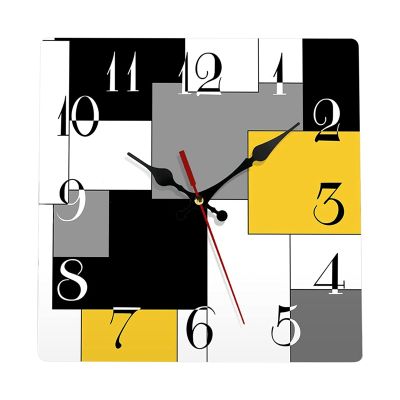 1 PCS Wall Clock Silent Non-Ticking Abstract Geometric Minimalist Checkered Square Rustic Wall Clocks Decor (12 Inch)