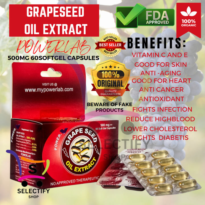 Powerlab GRAPE SEED OIL EXTRACT Original 500mg per Capsule AntiOxidant
