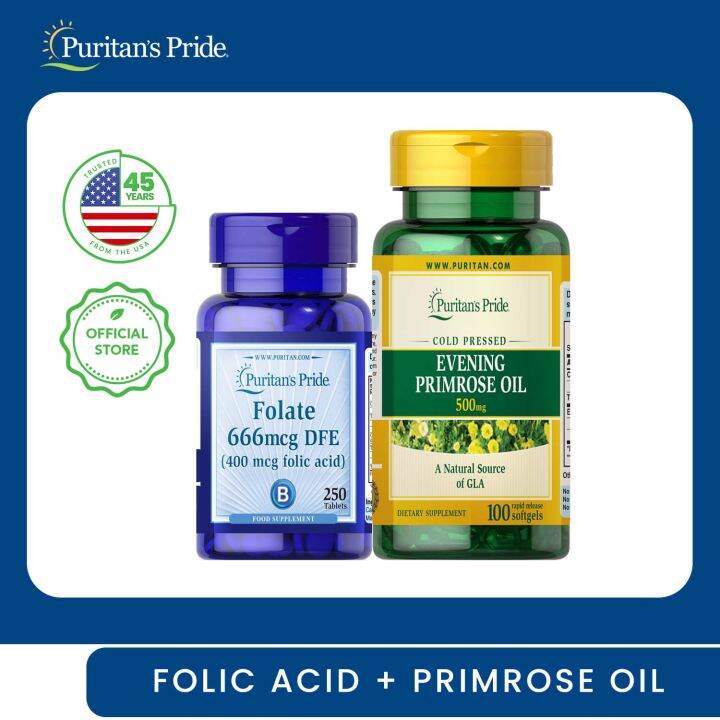 Folic Acid 400mcg 250 tablets + Evening Primrose Oil 500mg 100 softgels