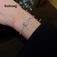 Kuhong สร้อยข้อมือคริสตัลเทนนิสเพชรทรงสี่เหลี่ยมอินเทรนด์สำหรับผู้หญิงเรขาคณิต Aaa เพชรสังเคราะห์ Rhinestone ลูกปัดเครื่องประดับงานปาร์ตี้