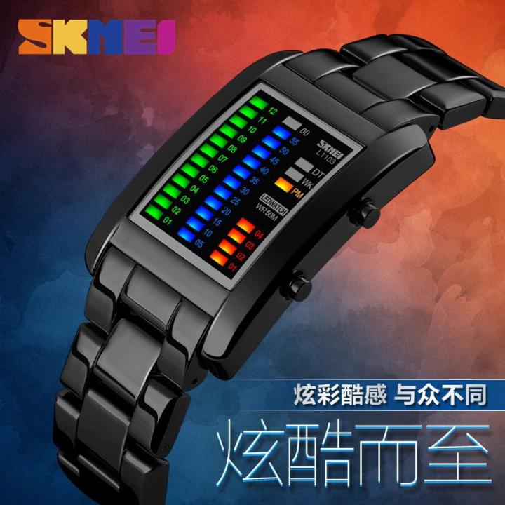 skmei-นาฬิกาข้อมือสแตนเลส-led-หลากสี-นาฬิกาแฟชั่นผู้ชาย50เมตรกันน้ำนาฬิกาข้อมือดิจิตอล1103