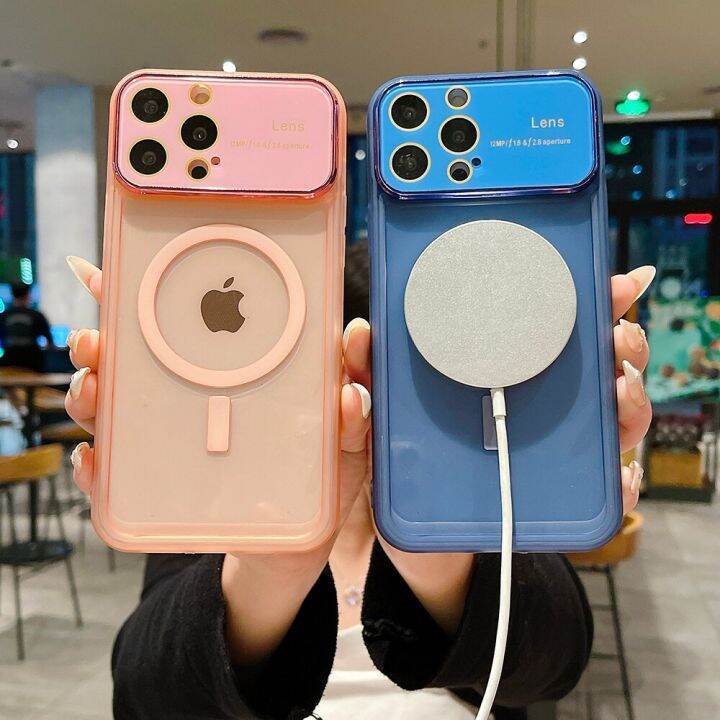 hoce-เคสโทรศัพท์แม่เหล็กหน้าต่างใหญ่โลหะสำหรับ-iphone-14-13-12-11-pro-max-14-plus-เคสป้องกันเลนส์ฝาครอบเคสกันกระแทกมือถืออะคริลิค