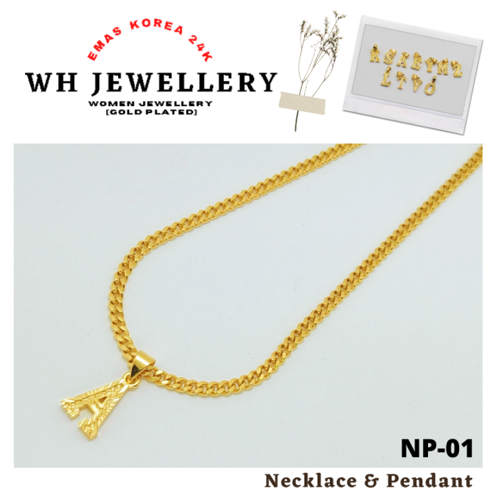 Rantai Leher Perempuan Dan Loket Huruf Emas Korea 24k Gold Plated Women