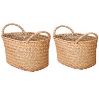 2 Pcs Wicker Weaving Storage Basket for Kitchen Handmade Fruit Dish Rattan Picnic Food Bread Loaf Sundries Neatening Container Case, Medium &amp; Small