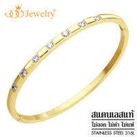 555jewelry กำไลข้อมือสแตนเลส สตีล หน้ากำไลประดับด้วยเพชร CZ ดีไซน์เรียบหรู รุ่น MNC-BG420 - กำไลข้อมือแฟชั่น กำไลข้อมือผู้หญิง[BG43]