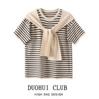 ➧DUOHUI ไซส์ใหญ่ (M,L,XL,2XL,3XL 4XL) เสื้อเชิ้ตแขนสั้น สีดำ ลาย หลวม ใส่สบายๆ คอกลม ใส่สบายๆ แฟชั่น เสื้อยืดหญิง เสิ้อยืดผญ