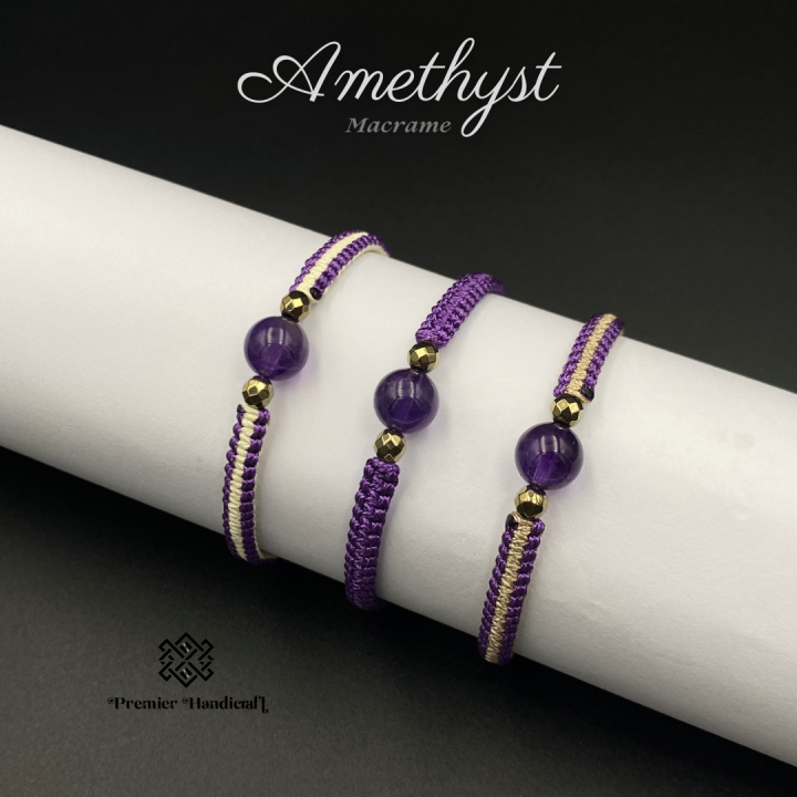 amethyst-macrame-สร้อยข้อมือหินนำโชคเชือกถัก-กำไลข้อมือหินนำโชคเชือกถัก-ชำระล้าง-ตื่นตัว-หยั่งรู้-handmade-stone-bracelet-เชือกถักข้อมือหินมงคล