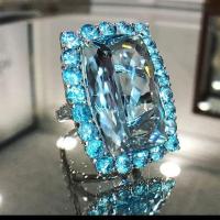 [COD] Cao Shis cross-border new accessories large rectangular sky blue zircon womens ring and wedding ring