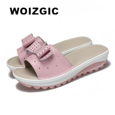 ขายดีที่สุด ioztt2023 - /☽▪ WOIZGIC Female Ladies Leather Shoes Platform Sandals Outdoor Beach Bow 41 42 BLAC-1792