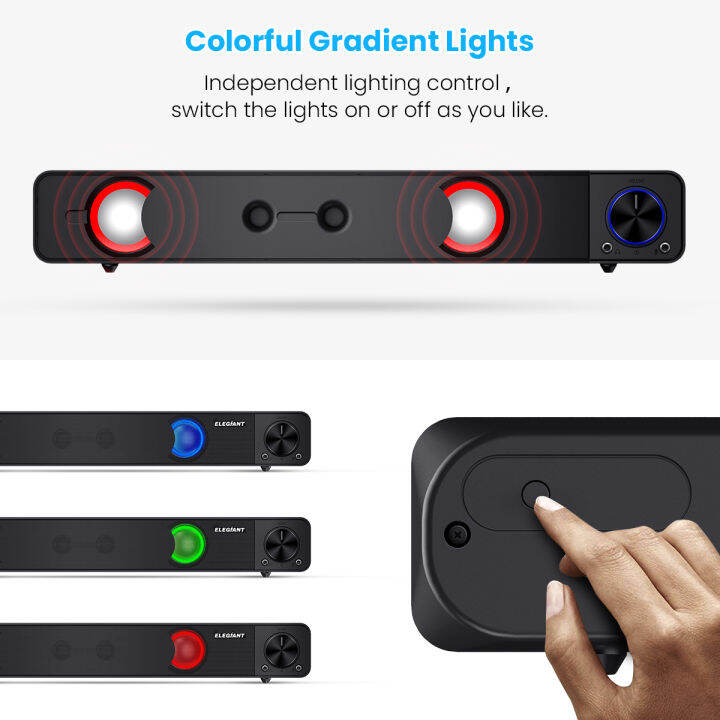 elegiant-mini-soundbar-สเตอริโอยูเอสบีคอมพิวเตอร์ลำโพงไฟ-led-ควบคุมระดับเสียงพร้อมไมโครโฟนสำหรับแท็บเล็ตพีซีเดสก์ท็อปโปรเจคเตอร์