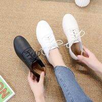 Ready stock Female Leather Casual Flats Female Soft Black Footwear Women Shoes