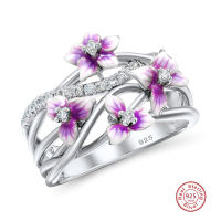 Authentic 925 Sterling Silver Stackable Violet Drop Glue Ring Daisies Flower Zircon Finger Ring for Women Jewelry Gift Bijoux2023