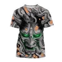 ฤดูร้อนอินเทรนด์แฟชั่นลำลองเสื้อยืด3D พิมพ์ Hannya ผู้ชายรอบคอแขนสั้นท็อปส์ญี่ปุ่นเกาหลีมากขึ้นสไตล์เสื้อยืด