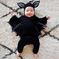 2023 Halloween Baby Black Bat Costume Cosplay Romper Jumpsuit Infant Boys Girls Purim Party Carnival Fancy Dress Long Short