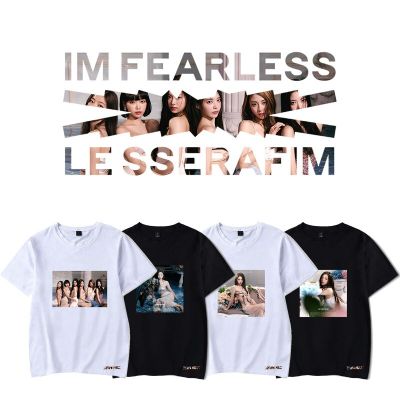 LE SSERA New Album FEARLESS Short Sleeve Tshirt Cotton Tee Tops Harajuku Streetwear Shirts K Pop Kpop K-pop Clothes Plus Size