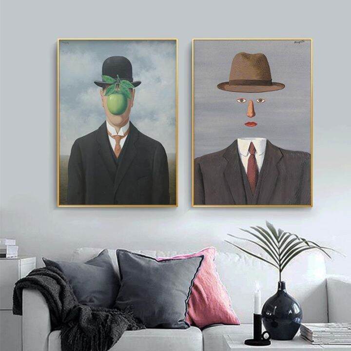 ลูกชายของมนุษย์โดย-rene-magritte-จิตรกรรมฝาผนังภาพผ้าใบสำหรับห้องนั่งเล่นพิมพ์ภาพพิมพ์และโปสเตอร์ตกแต่ง