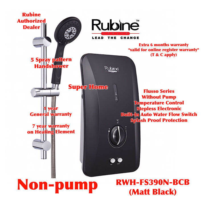 Water heater Rubine Water Heater RWHFS390NBCB (Matt Black) Flusso