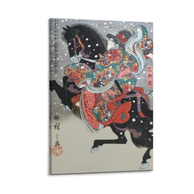 ญี่ปุ่น Ukiyo-E Woodblock พิมพ์หญิง Samurai Tomoe Gozen ภาพวาดผ้าใบสำหรับตกแต่งห้องนอน-งานศิลปะคุณภาพสูง