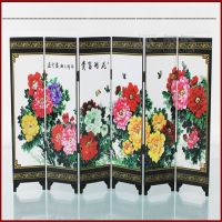 Pantalla Plegable De Pintura De Laca Clásica China Exquisita De Hermosas Flores De Peonía Florecientes