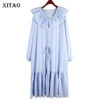 XITAO Dress Bandage Fashion Ruffled Women Full Sleeve Dresses