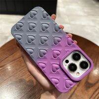 3D love heart shape gradient color matte soft case for iphone 14 13 12 11 pro max case