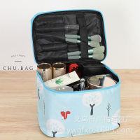 chu.bag กระเป๋าเครื่องสำอางพิมพ์ลาย  สีฟ้า กระเป๋าใส่เครื่องสำอางผู้หญิง กระเป๋าอเนกประสงค์