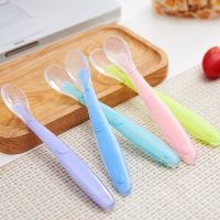 ◘▲□ Baby Feeding Spoons Dishes Tableware Children Flatware Cutlery Spoon Silicone Temperature Sensing Patchwork Soup Ladle Tools