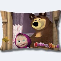 Masha and Bear Pillow Case Cute Childrens Single sided Polyester Rectangle Pillow Case Sofa Bedroom Car Cushion Cover Decoration Pillowcase on homepage (without pillow)