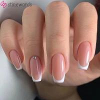 STINEWARDS 24ชิ้นที่ถอดออกได้ Nials ปลอมสีขาว DIY เล็บฝรั่งเศสปลอมยาวขอบสี่เหลี่ยม