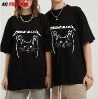 hot【DT】 Meowtallica Music T Shirt Men Heather Cotton Oversized Tee Short Sleeve