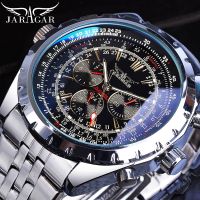 ZZOOI Jaragar Blue Glass Design Black Silver Automatic Watch Stainless Steel Date Clock Luminous Men Business Mechanical Wristwatch